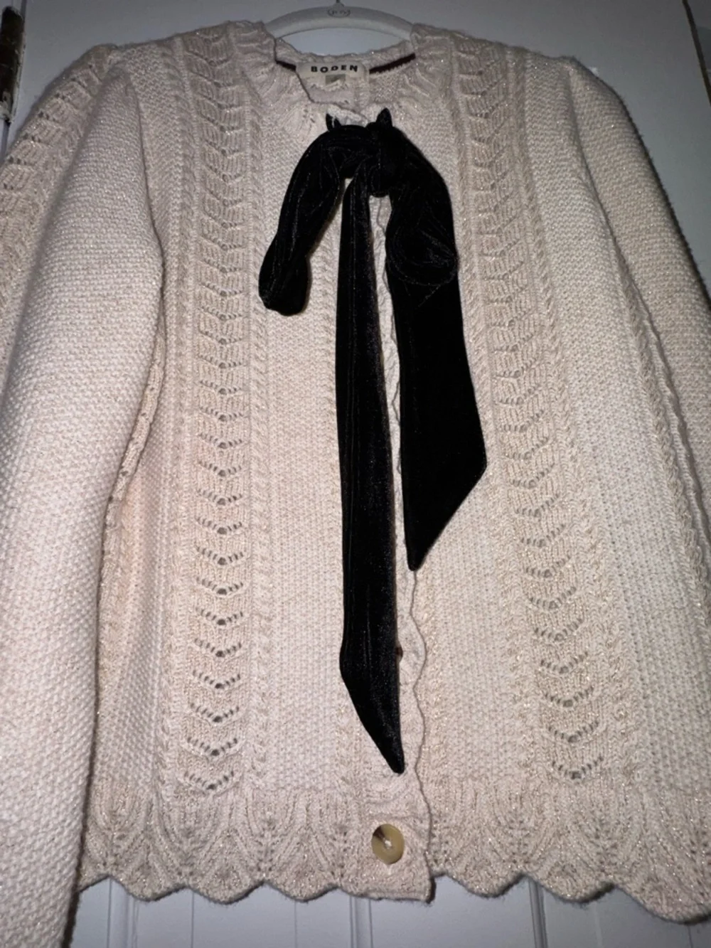 Boden Cream Knit Cardigan with Black Bow - Picture 4 of 6